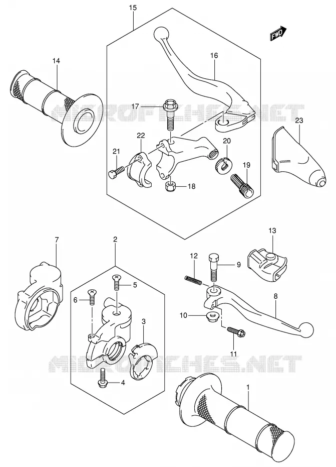 ENSEMBLE LEVIERS - POIGNEES (MODELE K1/K2/K3) Suzuki MOTO 125 RM 2003  RM125K3
