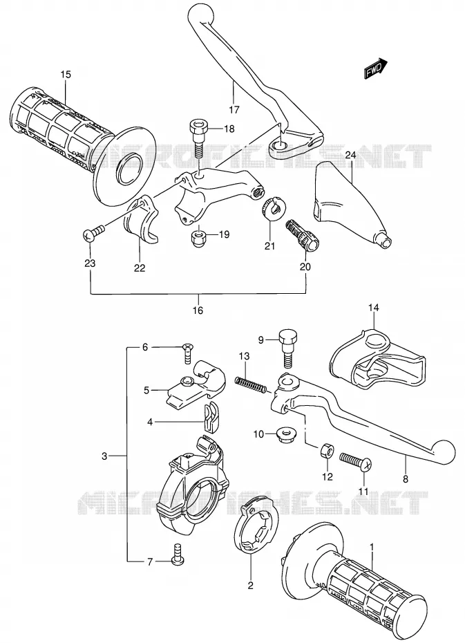 ENSEMBLE LEVIERS - POIGNEES (MODELE K2/K3/K4) Suzuki MOTO 85 RM 2006  RM85K6(P3/P28)