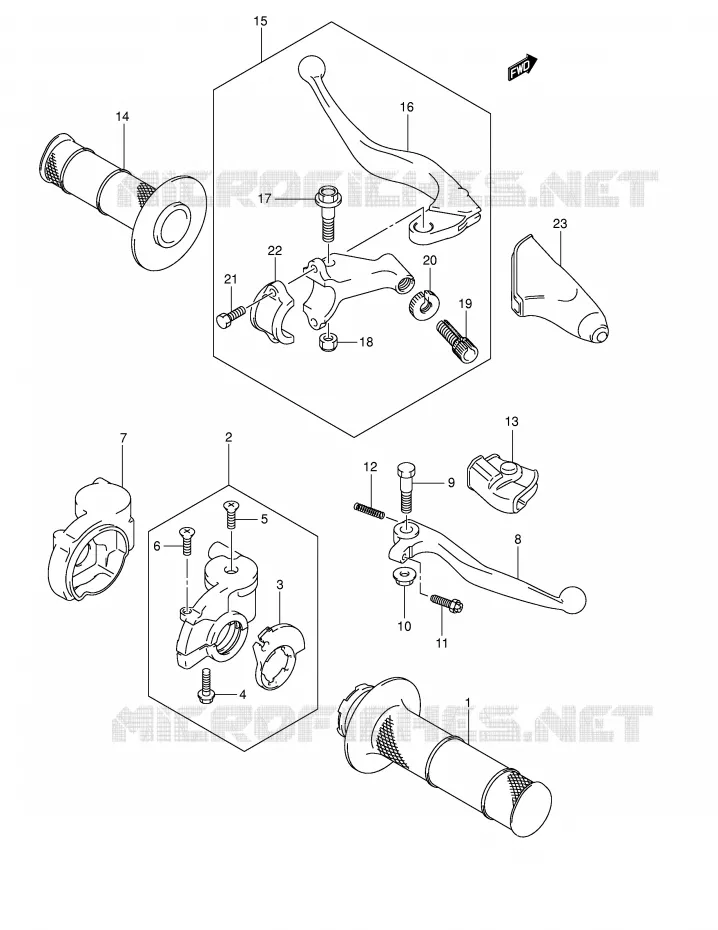 ENSEMBLE LEVIERS - POIGNEES Suzuki MOTO 250 RM 2001  RM250K1(E2)