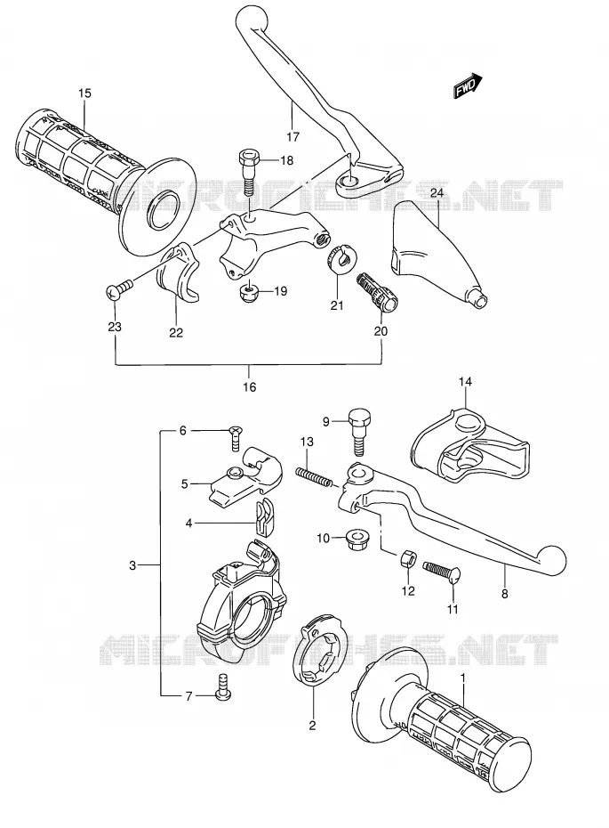 ENSEMBLE LEVIERS - POIGNEES Suzuki MOTO 80 RM 1996  RM80T(E3/E28)