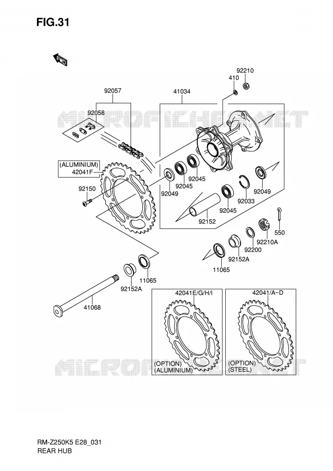 ENSEMBLE ROUE ARRIERE Suzuki MOTO 250 RM-Z 2005  RM-Z250K5(E28)