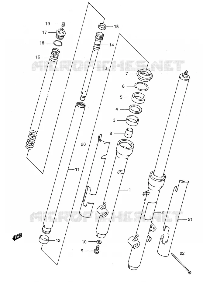 FOURCHE AVANT (MODELE L/M/N/P/R) Suzuki MOTO 80 RM 1989  RM80K(E28)