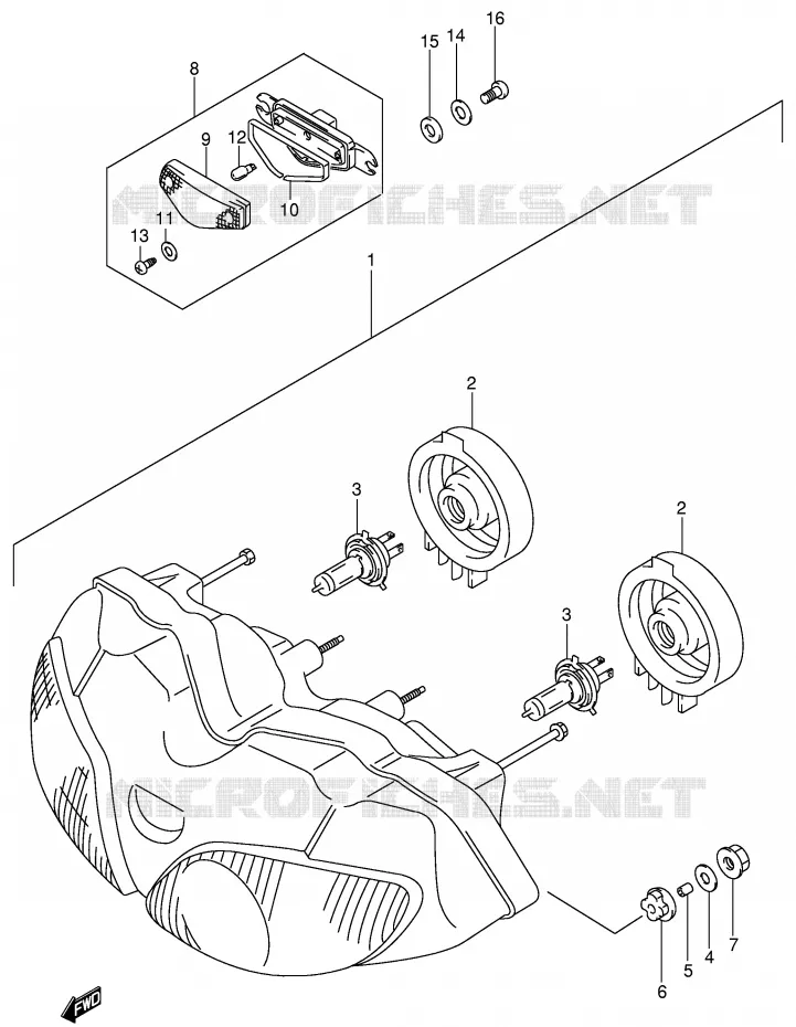 PHARE (SV650SX/SY/SK1/SK2 E2,E24) Suzuki MOTO 650 SV-S 1999  SV650SX(E2)