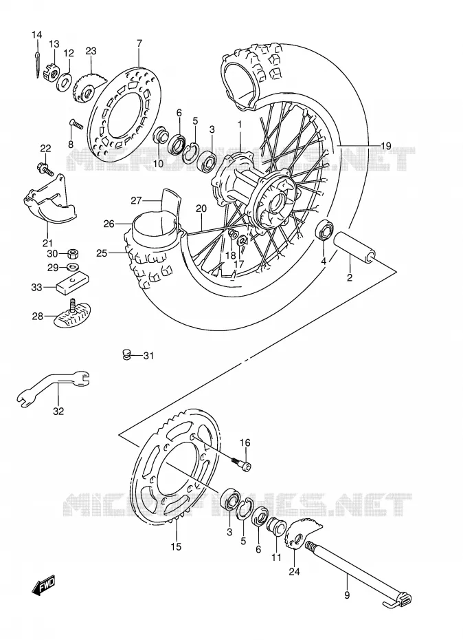 ROUE ARRIERE (MODELE K/L/M) Suzuki MOTO 250 RMX 1991  RMX250M(E1)