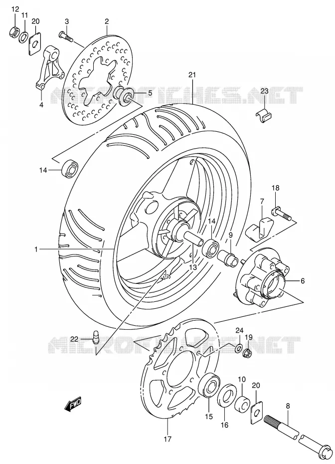 ROUE ARRIERE Suzuki MOTO 650 SV 2000  SV650UY(E2)