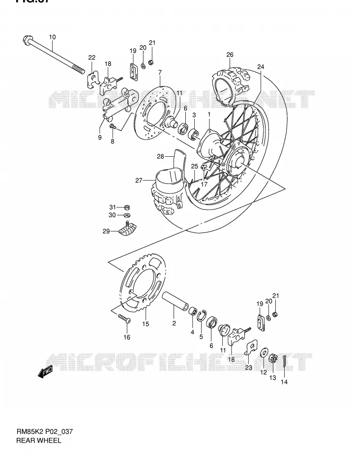 ROUE ARRIERE Suzuki MOTO 85 RM 2002  RM85K2(P2)
