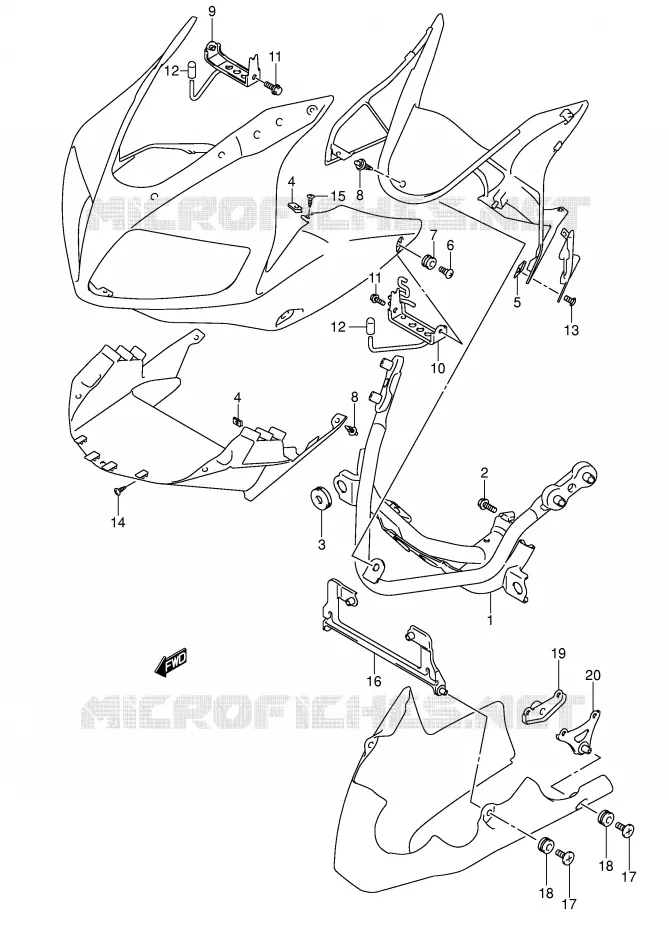 SUPPORTS / FIXATIONS CARENAGES (SV1000S/S1/S2) Suzuki MOTO 1000 SV 2005  SV1000S2K5(E2)