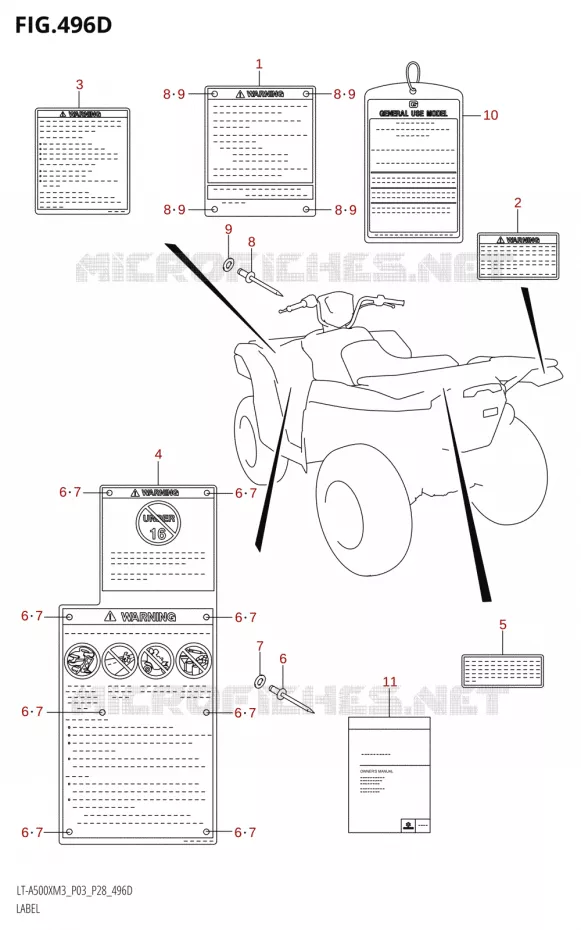 ETIQUETTE (LT-A500XP:M3:P03) Suzuki QUAD 500 KINGQUAD 2023  LT-A500X M3 (P03,P28,P33)
