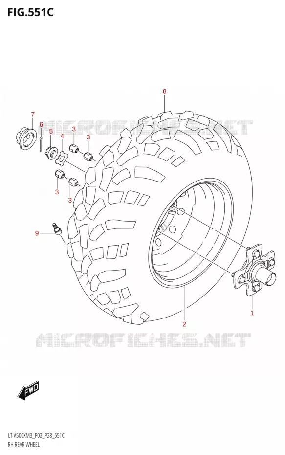 ROUE ARRIERE DROITE (LT-A500X:M3:P33) Suzuki QUAD 500 KINGQUAD 2023  LT-A500X M3 (P03,P28,P33)