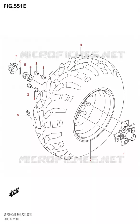 ROUE ARRIERE DROITE (LT-A500XP:M3:P28) Suzuki QUAD 500 KINGQUAD 2023  LT-A500X M3 (P03,P28,P33)