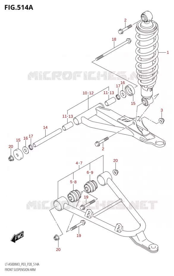 TRIANGLES ET AMORTISSEUR AVANT (LT-A500X:M3:P03) Suzuki QUAD 500 KINGQUAD 2023  LT-A500X M3 (P03,P28,P33)