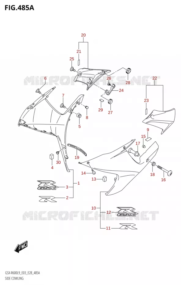 FLANCS DE CARENAGES Suzuki MOTO 600 GSX-R 2019  GSX-R600 L9 (E03,E28,E33)