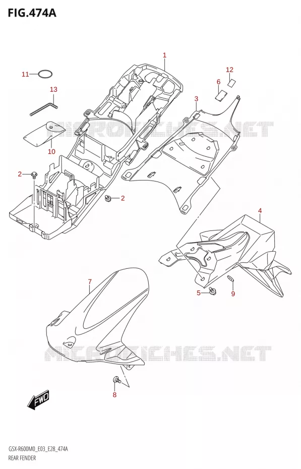 GARDE BOUE ARRIERE Suzuki MOTO 600 GSX-R 2020  GSX-R600 M0 (E03,E28,E33)