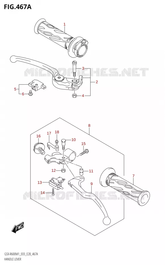 LEVIERS - POIGNEES Suzuki MOTO 600 GSX-R 2021  GSX-R600 M1 (E03,E28,E33)