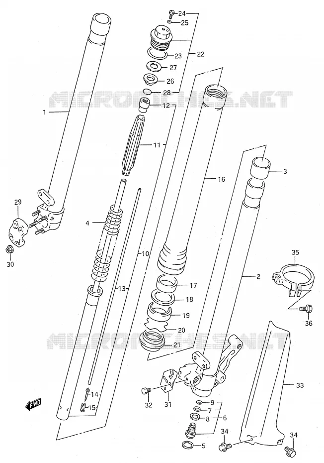 AMORTISSEUR AVANT (MODELE P/R) Suzuki MOTO 250 RMX 1990  RMX250L(E28)