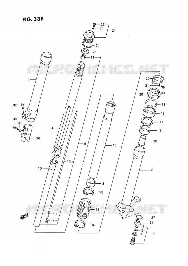 AMORTISSEUR AVANT (MODELE T) Suzuki MOTO 250 RMX 1996  RMX250T(E3)