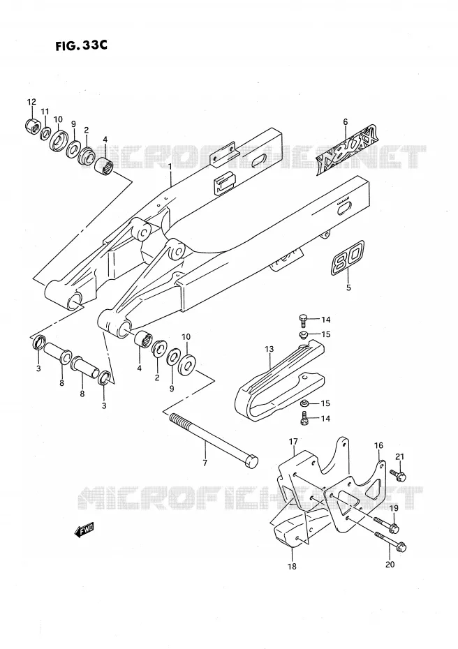 BRAS OSCILLANT ARRIERE (MODELE M/N/P/R/S) Suzuki MOTO 80 RM 1987  RM80XH(E2)