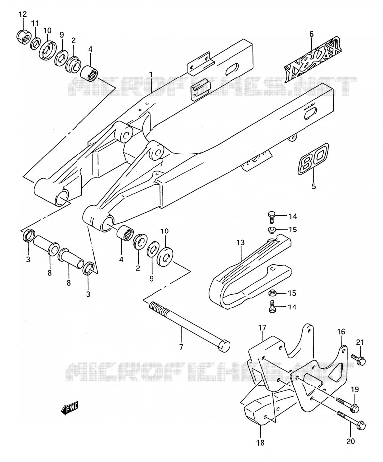 BRAS OSCILLANT ARRIERE (MODELE M/N/P/R/S) Suzuki MOTO 80 RM 1989  RM80K(E28)