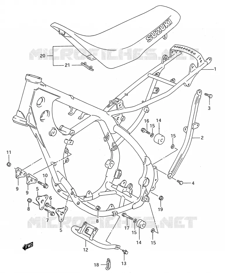 CADRE - SELLE (MODELE P/R) Suzuki MOTO 250 RMX 1991  RMX250M(E28)