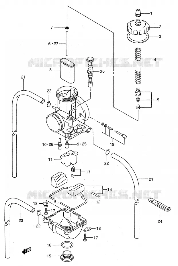 CARBURATEUR (MODELE P/R) Suzuki MOTO 250 RMX 1989  RMX250K(E28)
