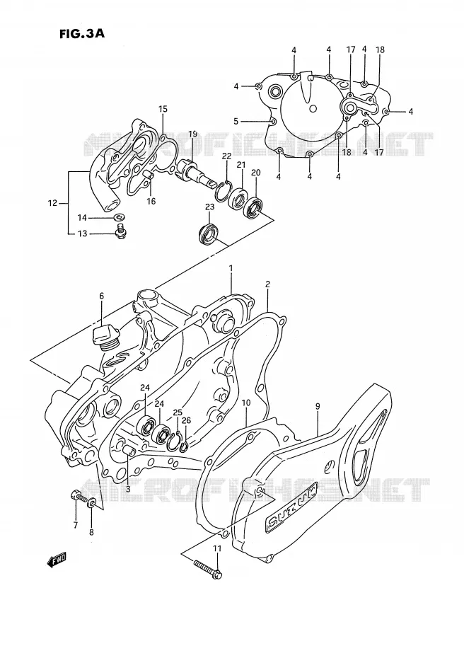 CARTER POMPE A EAU (MODELE K/L/M/N/P/R/S) Suzuki MOTO 80 RM 1991  RM80M(E3)