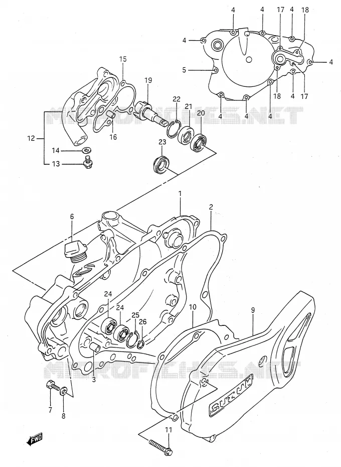 CARTER POMPE A EAU (MODELE K/L/M/N/P/R/S) Suzuki MOTO 80 RM 1995  RM80S(E28)