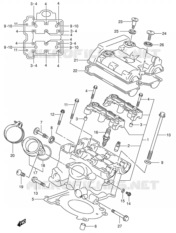 CULASSE ARRIERE Suzuki MOTO 650 SV-S 2002  SV650SK2(E2)