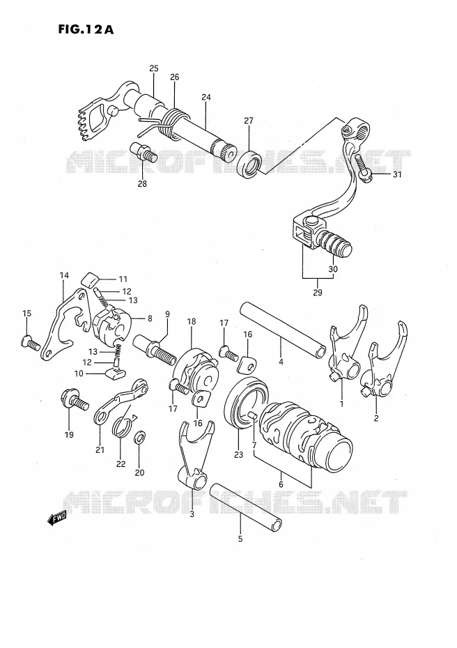 ENSEMBLE DE SELECTION DE VITESSES (MODELE K/L/M/N/P/R/S) Suzuki MOTO 80 RM 1986  RM80XG(E2)