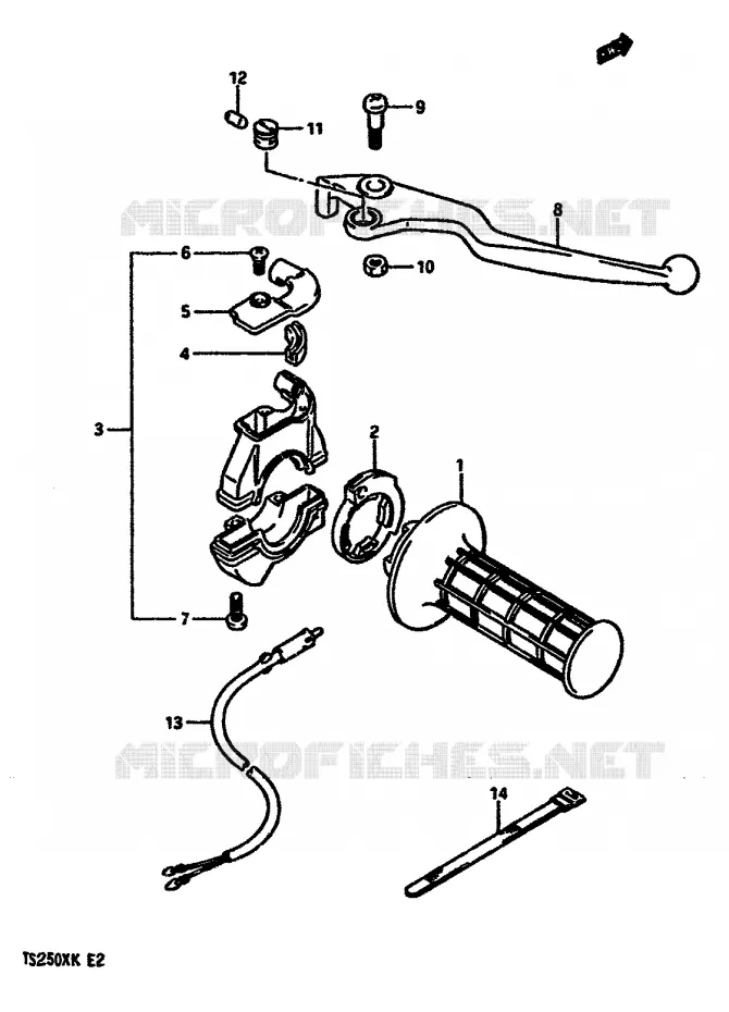 ENSEMBLE LEVIER - COMMODO DROIT (MODELE E,MODELE G E17,E18,E22) Suzuki MOTO 250 TS-X 1986  TS250XG(E/G/H/J/K)
