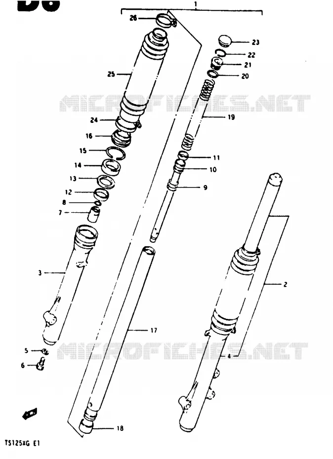 FOURCHE AVANT (MODELE F/G) Suzuki MOTO 125 TS-X 1985  TS125XF(E/F/G)