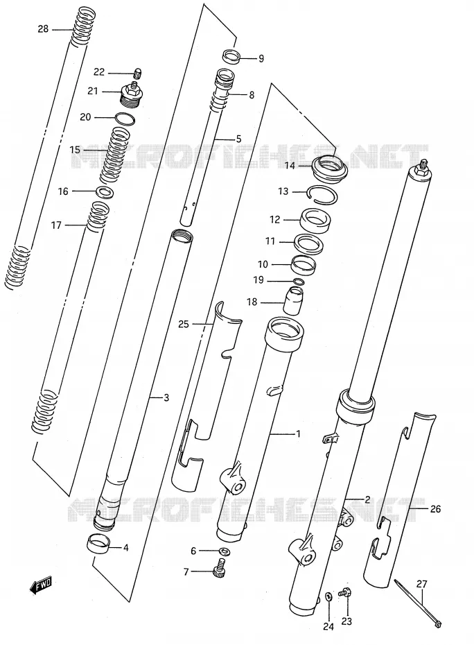 FOURCHE AVANT (MODELE G/H/J) Suzuki MOTO 80 RM 1987  RM80H(E28)