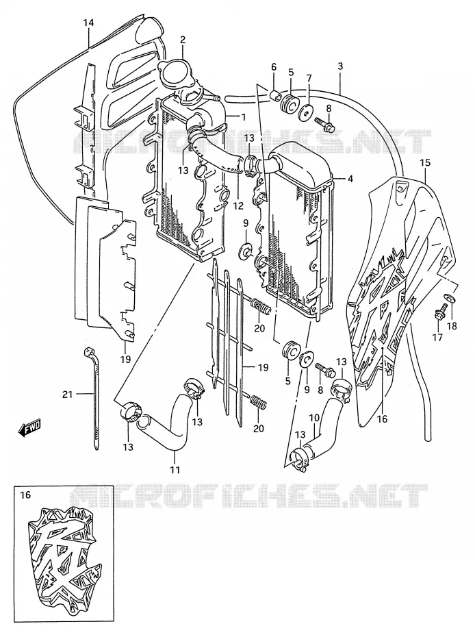 RADIATEUR (MODELE R) Suzuki MOTO 250 RMX 1994  RMX250R(E28)