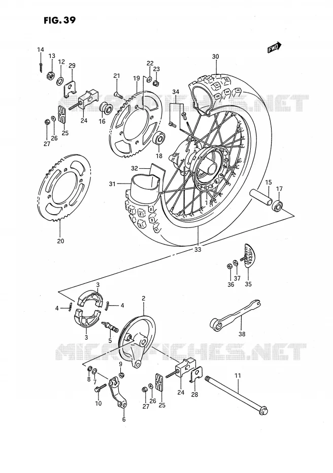 ROUE ARRIERE (MODELE G/H/J/K) Suzuki MOTO 80 RM 1988  RM80XJ(E2)