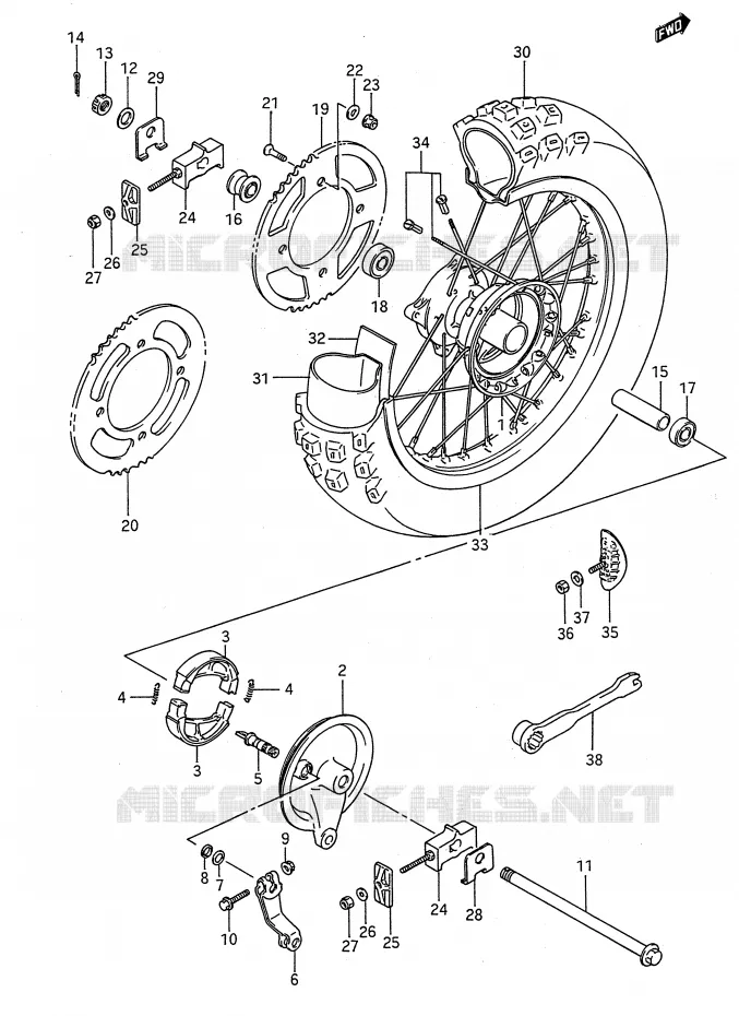 ROUE ARRIERE (MODELE G/H/J/K) Suzuki MOTO 80 RM 1990  RM80L(E28)