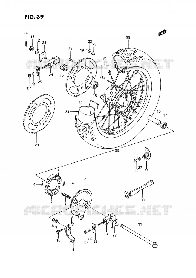 ROUE ARRIERE (MODELE G/H/J/K) Suzuki MOTO 80 RM 1992  RM80N(E3)