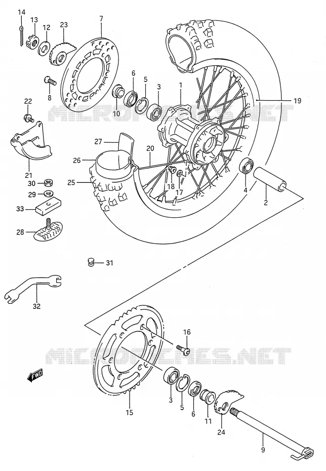 ROUE ARRIERE (MODELE K/L/M) Suzuki MOTO 250 RMX 1994  RMX250R(E28)