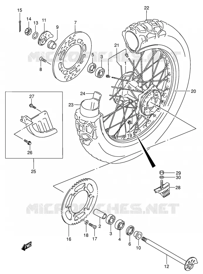 ROUE ARRIERE (MODELE K5) Suzuki MOTO 250 DR-Z 2001  DR-Z250K1(E3/E28)