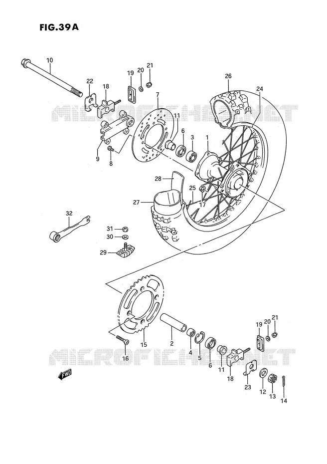 ROUE ARRIERE (MODELE L/M/N/P/R/S) Suzuki MOTO 80 RM 1995  RM80S(E3)