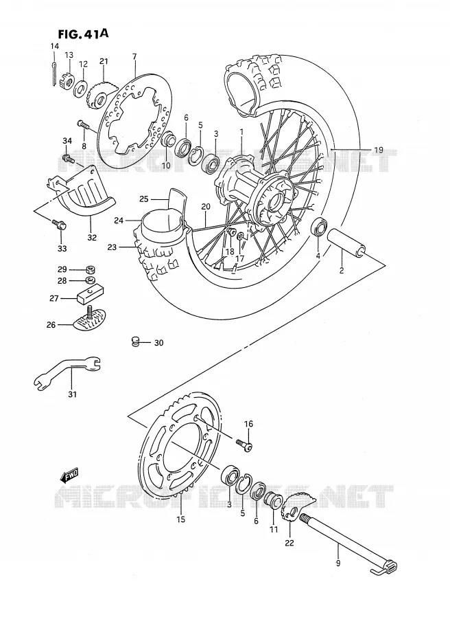 ROUE ARRIERE (MODELE N/P/R/S/T) Suzuki MOTO 250 RMX 1991  RMX250M(E3)