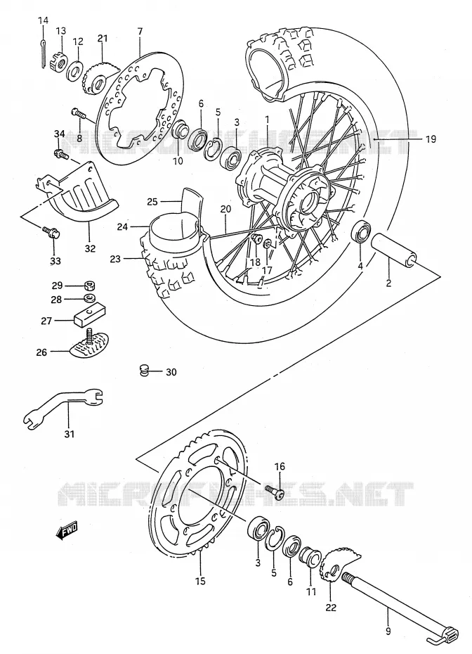 ROUE ARRIERE (MODELE N/P/R) Suzuki MOTO 250 RMX 1990  RMX250L(E28)