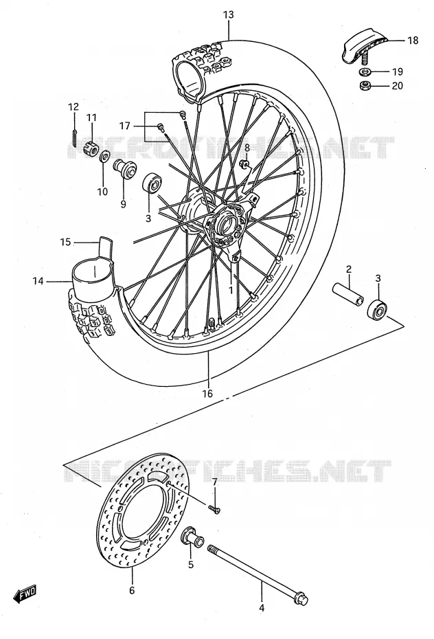 ROUE AVANT (MODELE L/M/N/P/R/S) Suzuki MOTO 80 RM 1990  RM80L(E28)