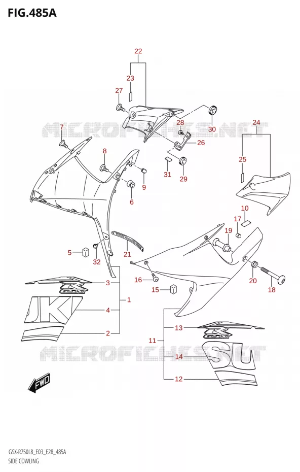FLANCS DE CARENAGES Suzuki MOTO 750 GSX-R 2018  GSX-R750 L8 (E03,E28,E33)