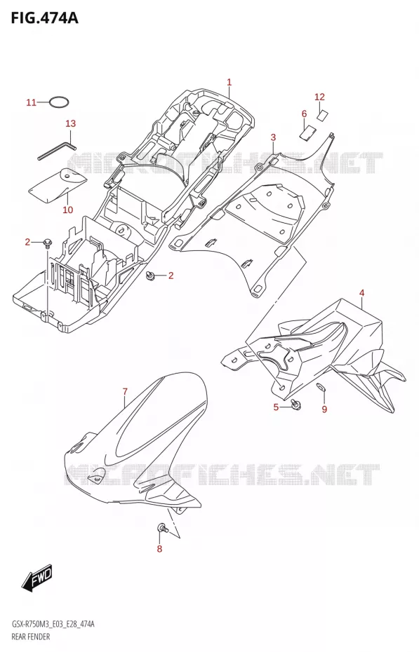 GARDE BOUE ARRIERE Suzuki MOTO 750 GSX-R 2023  GSX-R750 M3 (E03,E28,E33)