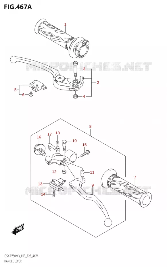 LEVIERS - POIGNEES Suzuki MOTO 750 GSX-R 2023  GSX-R750 M3 (E03,E28,E33)