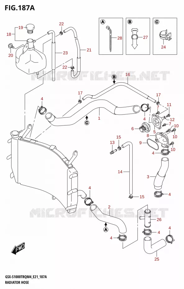 DURITES DE RADIATEUR - VASE D'EXPANSION Suzuki MOTO 1000 GSX-S 2024  GSX-S1000TRQ M4 (E21)