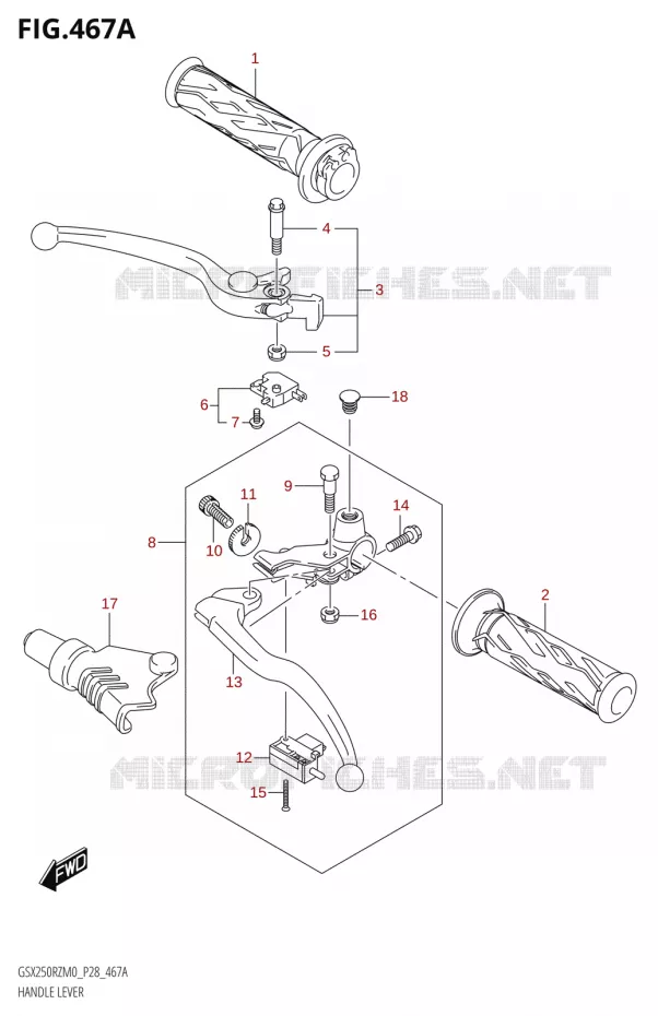 ENSEMBLE LEVIERS - POIGNEES Suzuki MOTO 250 GSX-R 2020  GSX250RZ M0 E03,E28,E33