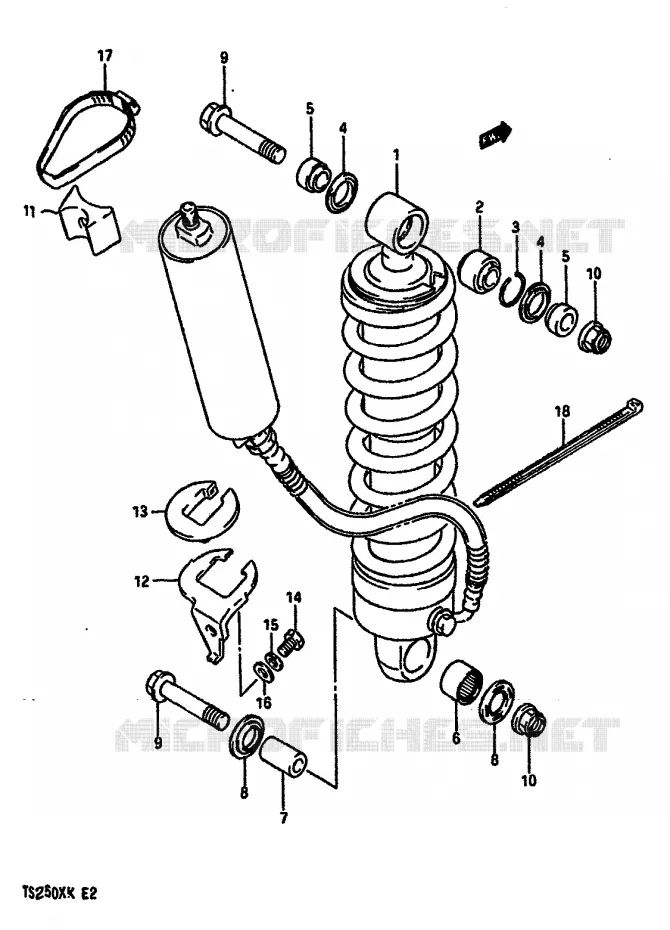 AMORTISSEUR ARRIERE (MODELE K) Suzuki MOTO 250 TS-X 1989  TS250XK(E/G/H/J/K)