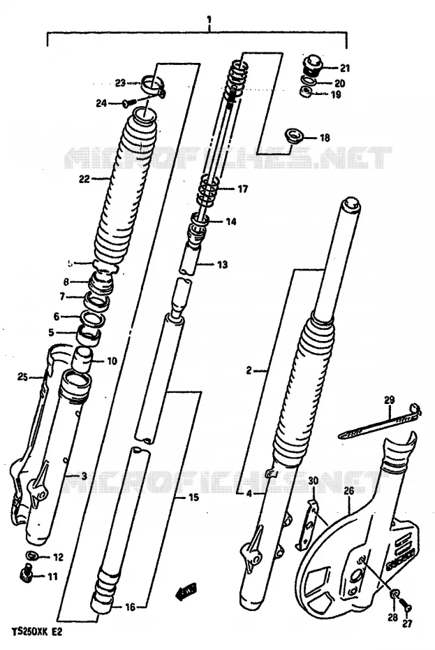 FOURCHE AVANT (MODELE K) Suzuki MOTO 250 TS-X 1984  TS250XE(E/G/H/J/K)