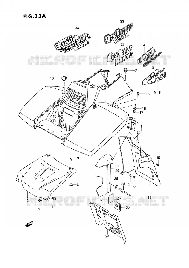 GARDE BOUE AVANT (MODELE M/N/P/R/S/T) Suzuki QUAD 250 OZARK 1989  LT-F250K(E28)