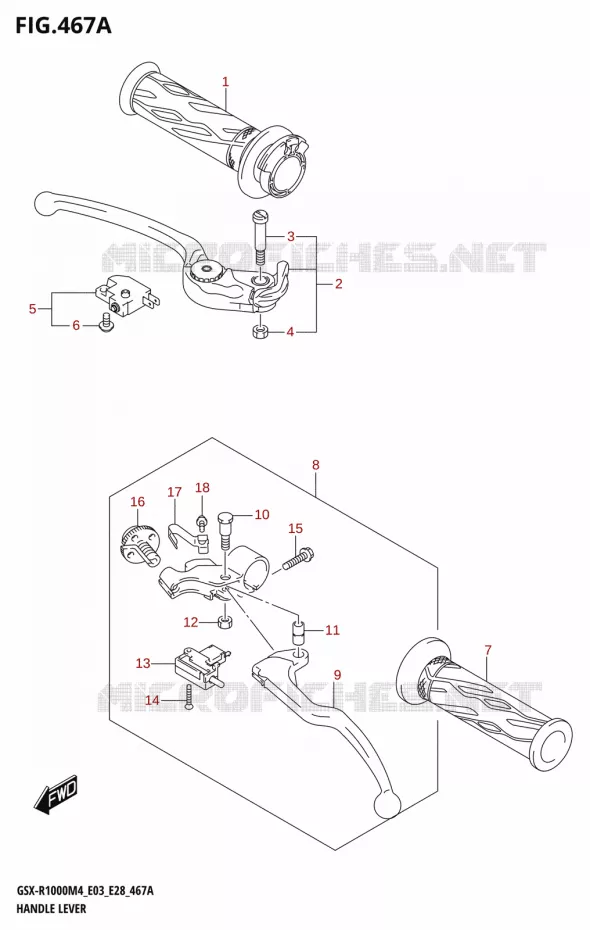 LEVIERS - POIGNEES Suzuki MOTO 1000 GSX-R 2024  GSX-R1000A M4 E03 E28 E33